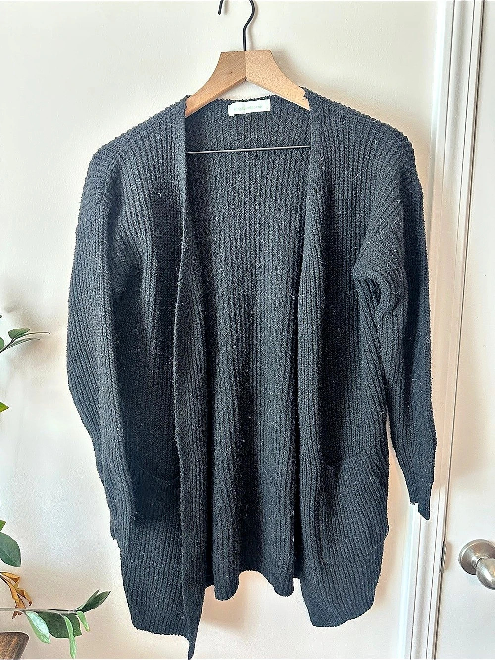 Black Open Front Knit Cardigan